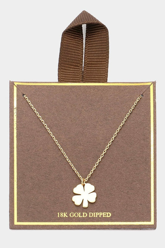 18K Gold Dipped Metal Clover Pendant Necklace