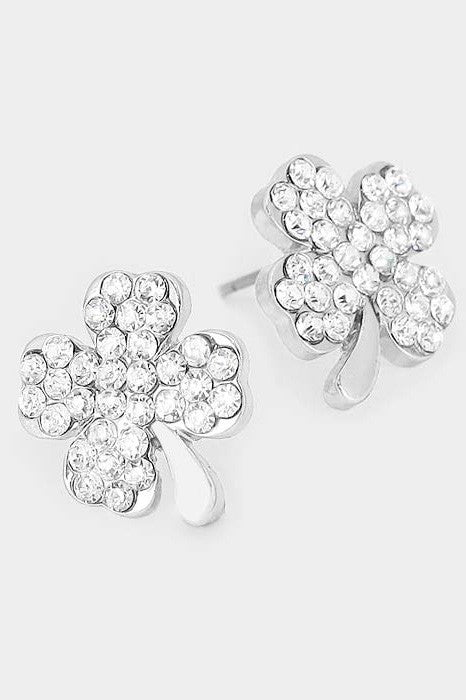 Crystal Pave Clover Stud Earrings
