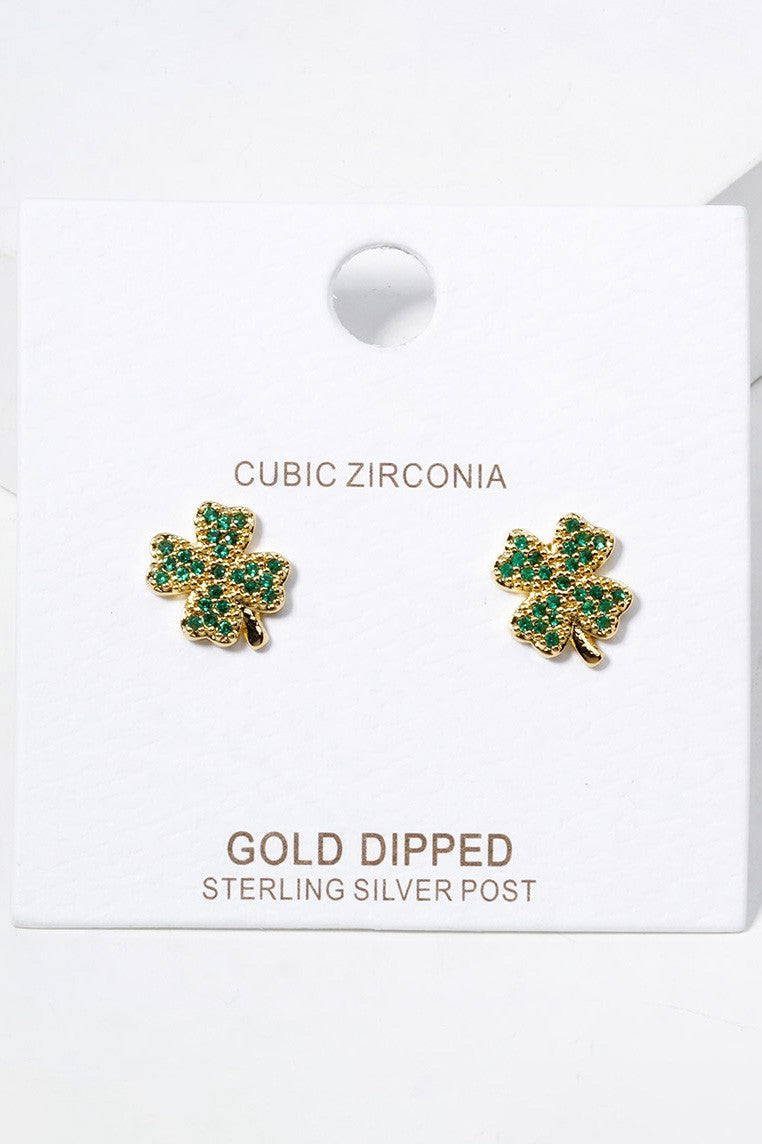 Cubic Zirconia Clover Stud Earrings