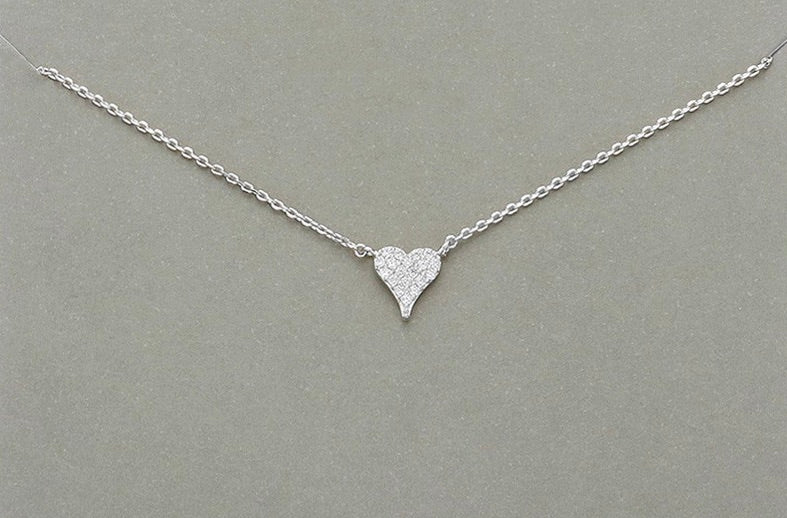 Brass Metal Stone Paved Heart Pendant Necklace
