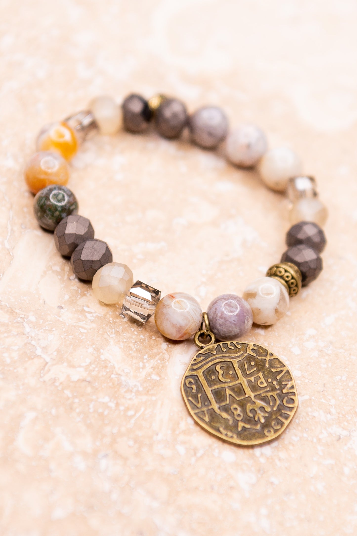 Bamboo Agate Amber Bracelet