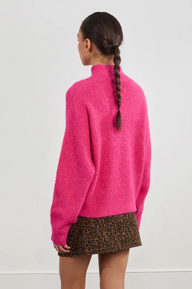 Think Pink Ribbed Mock Neck Sweater