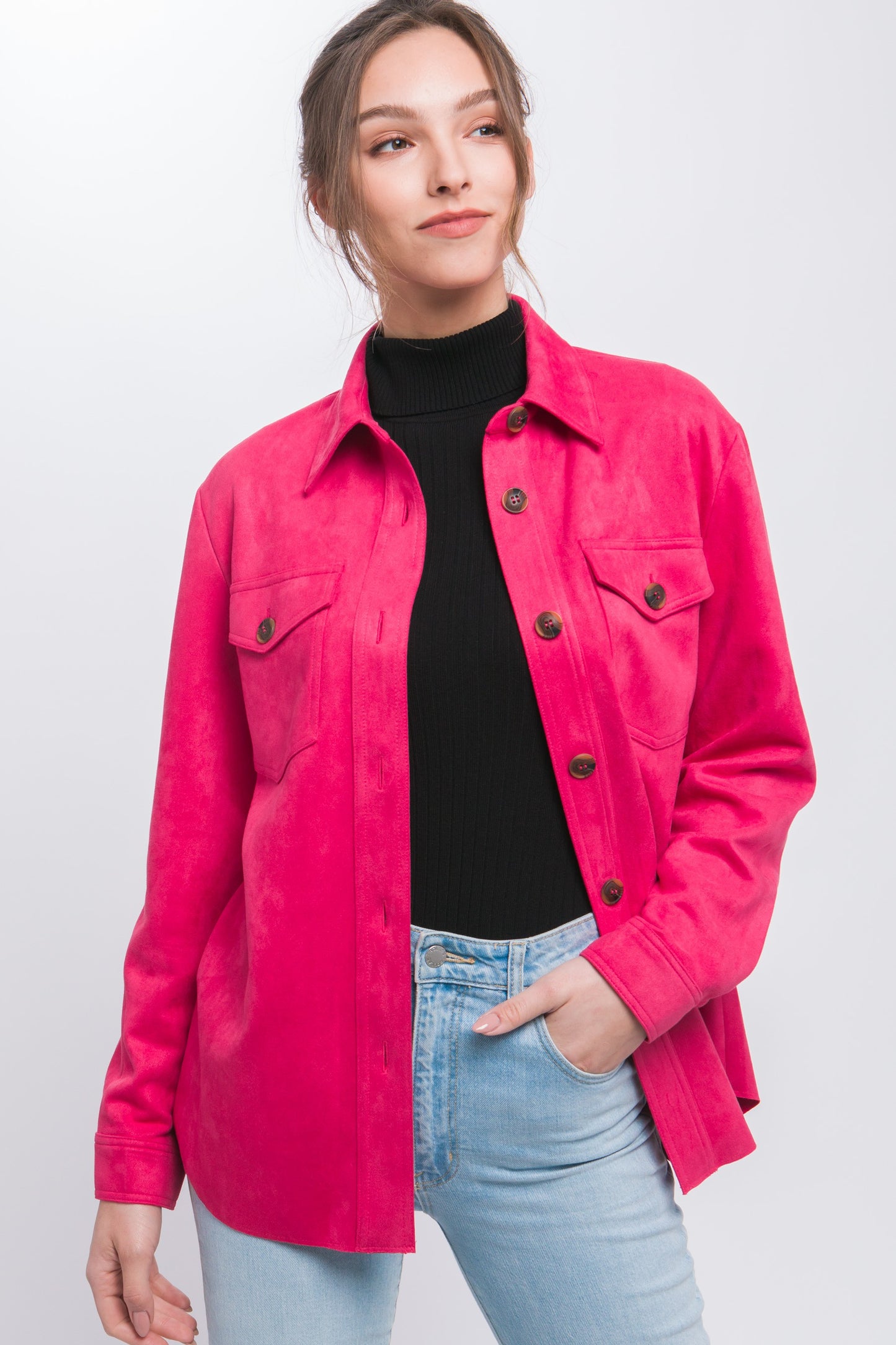 Fuchsia Faux Suede Shacket