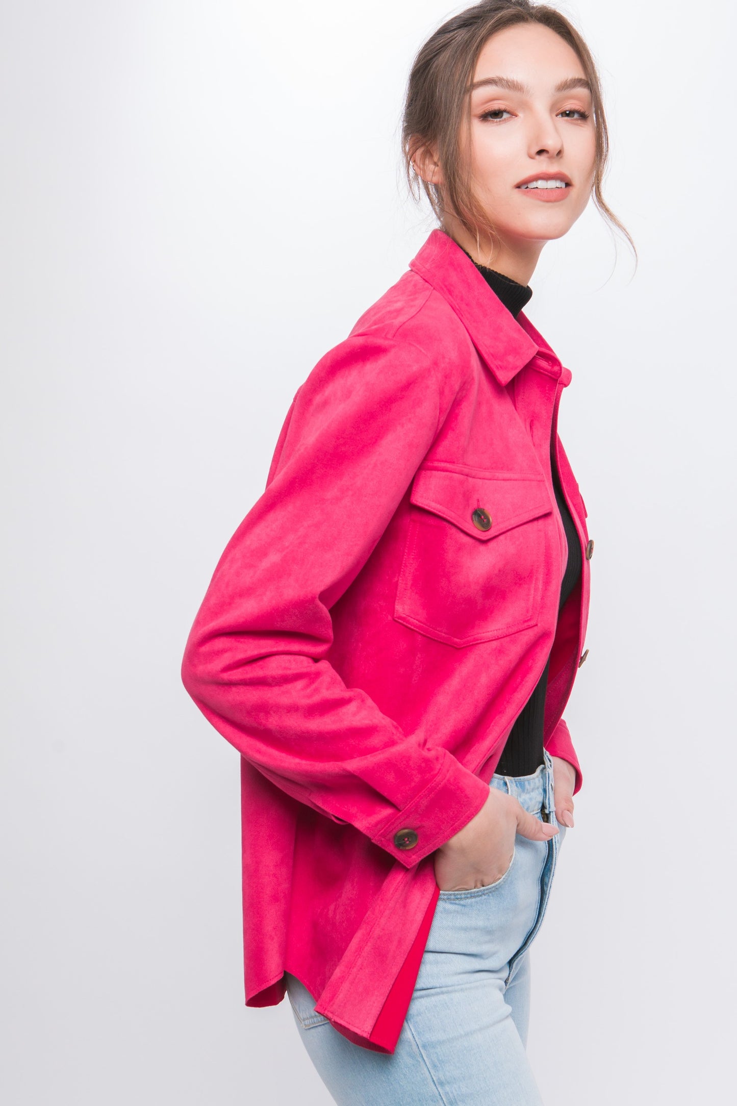 Fuchsia Faux Suede Shacket