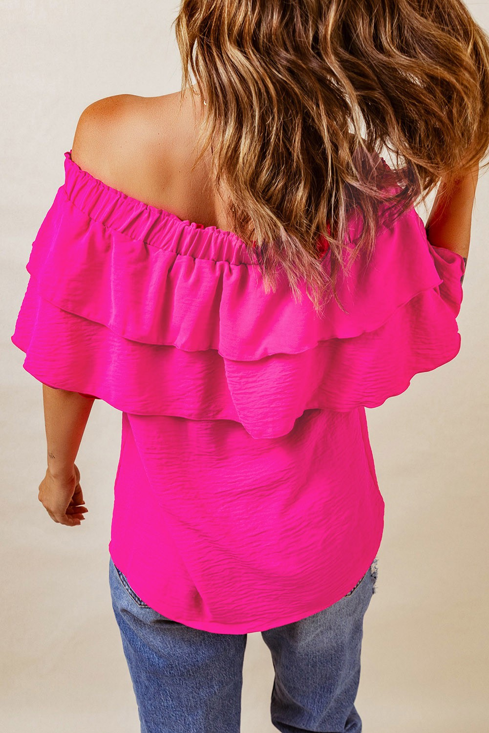 Lace Up Off Shoulder Ruffle Tiered Blouse