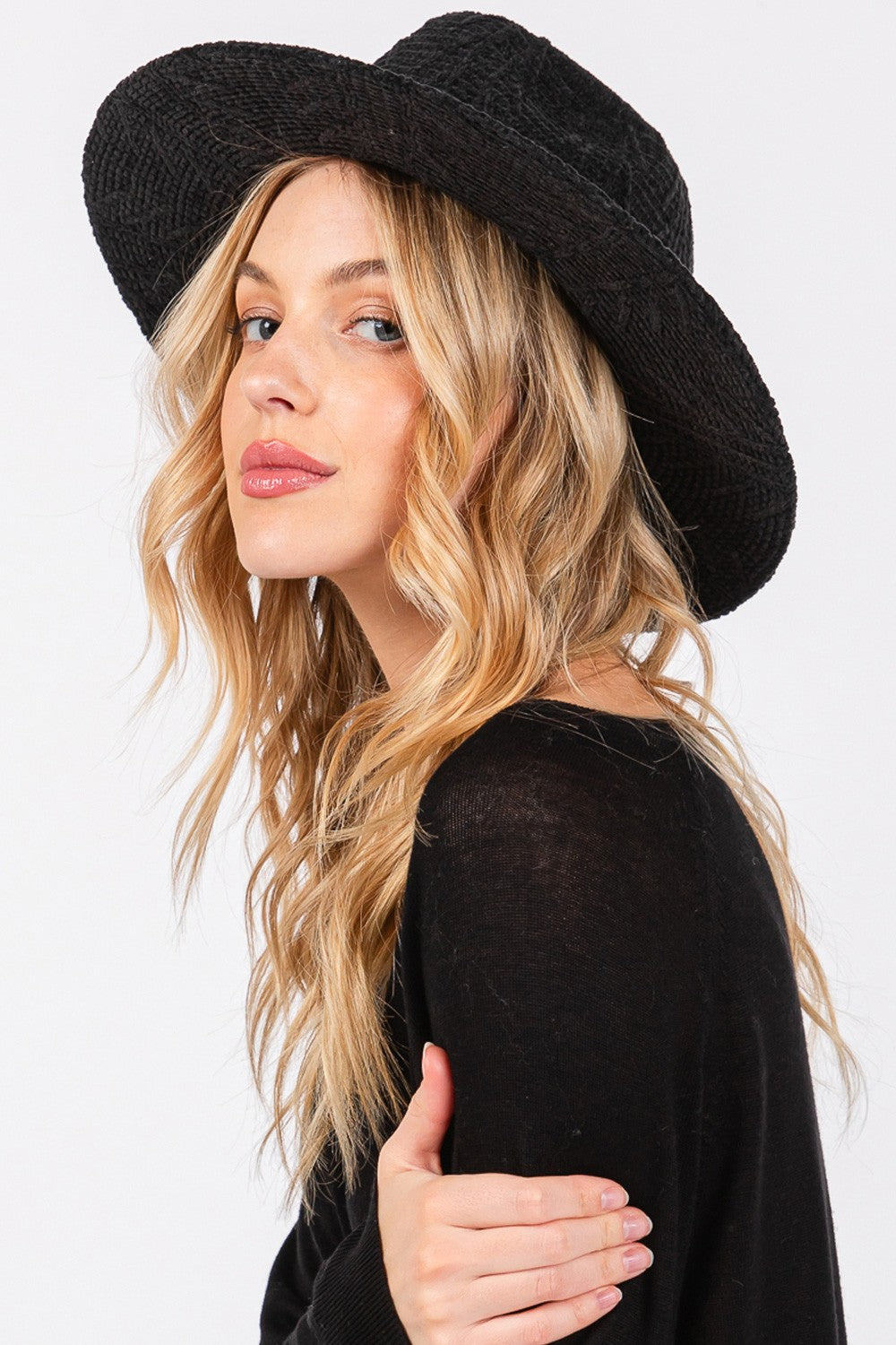 Braided Band Chenille Pattern Fedora Hat