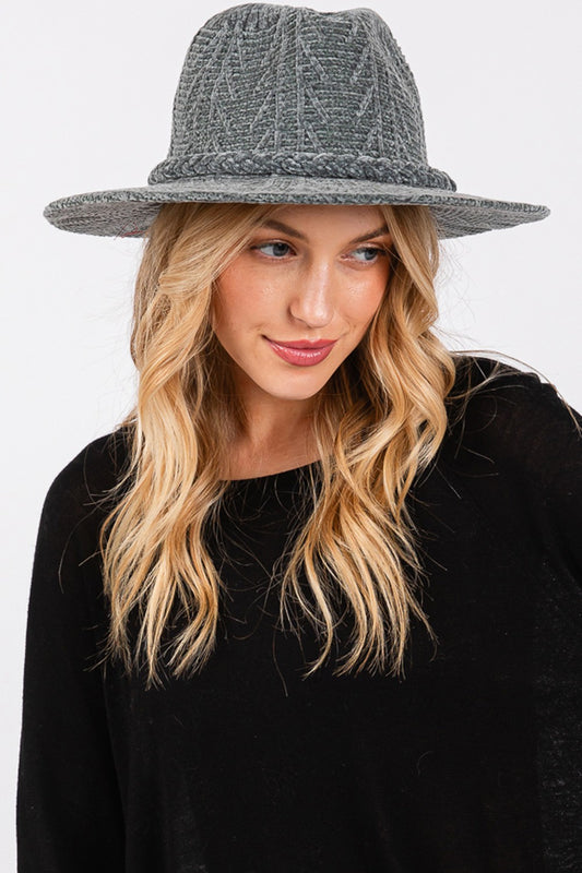 Braided Band Chenille Pattern Fedora Hat