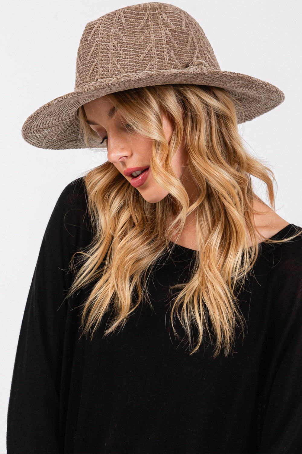 Braided Band Chenille Pattern Fedora Hat