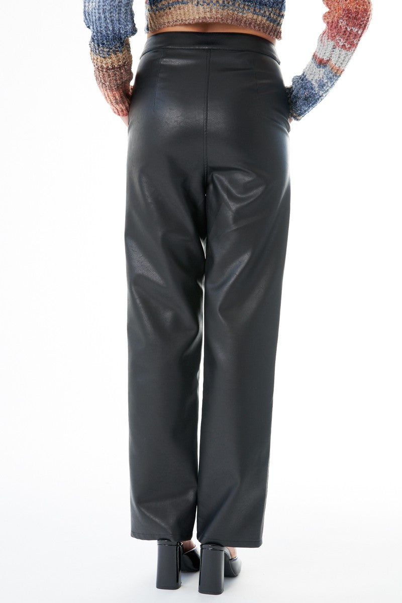 Leather Pants with Slit Hem Detail