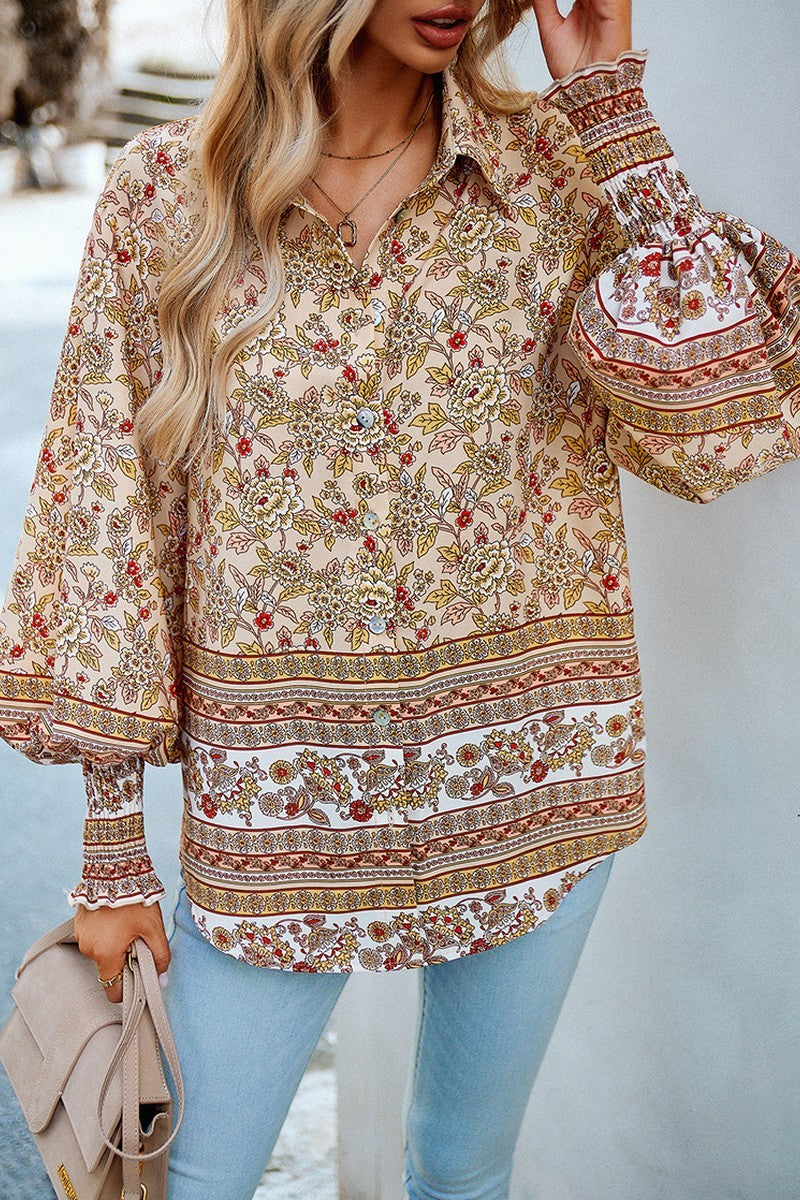 Bohemian Pattern Puff Sleeve Top