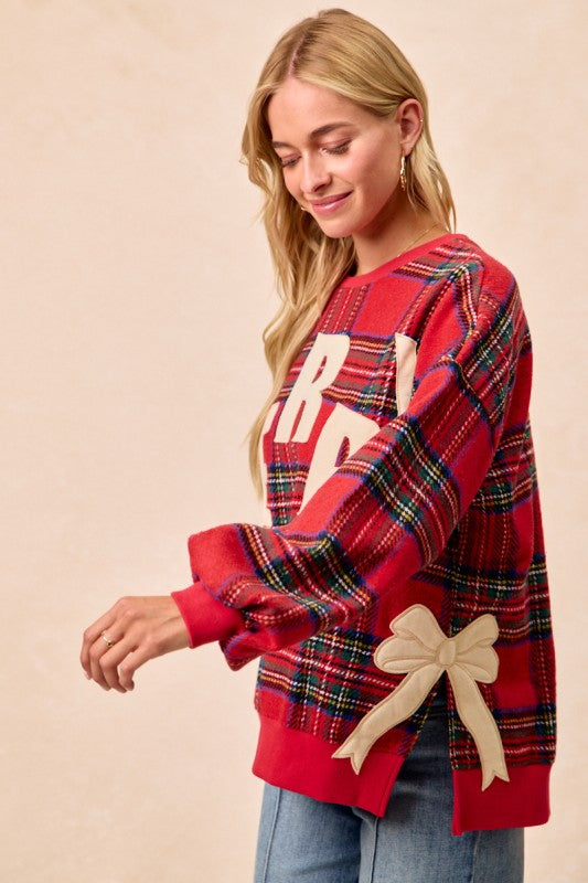 Merry & Bright Plaid Bow Sweatshirt
