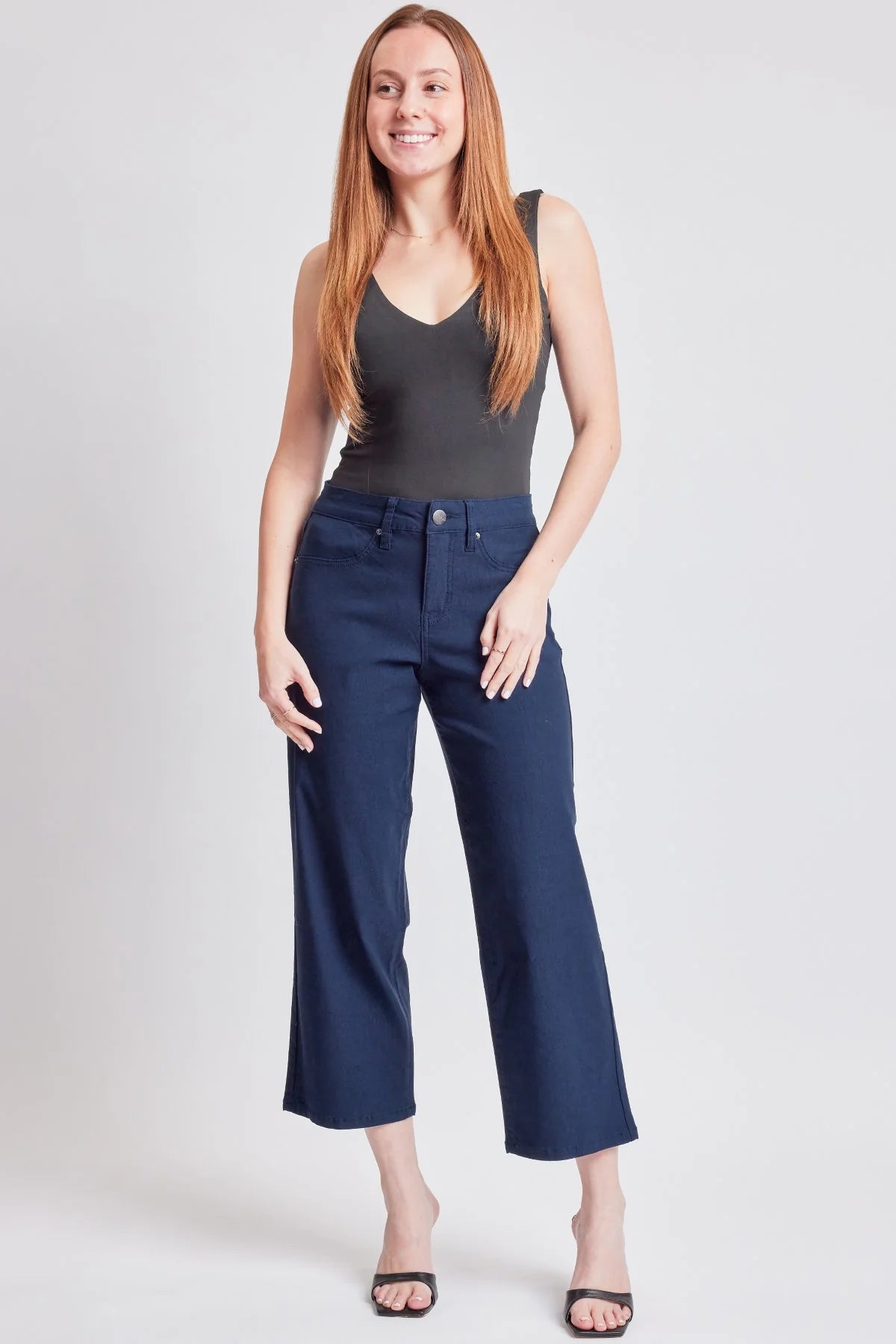 Mid Rise Hyperstretch Wide Leg Cropped Jeans