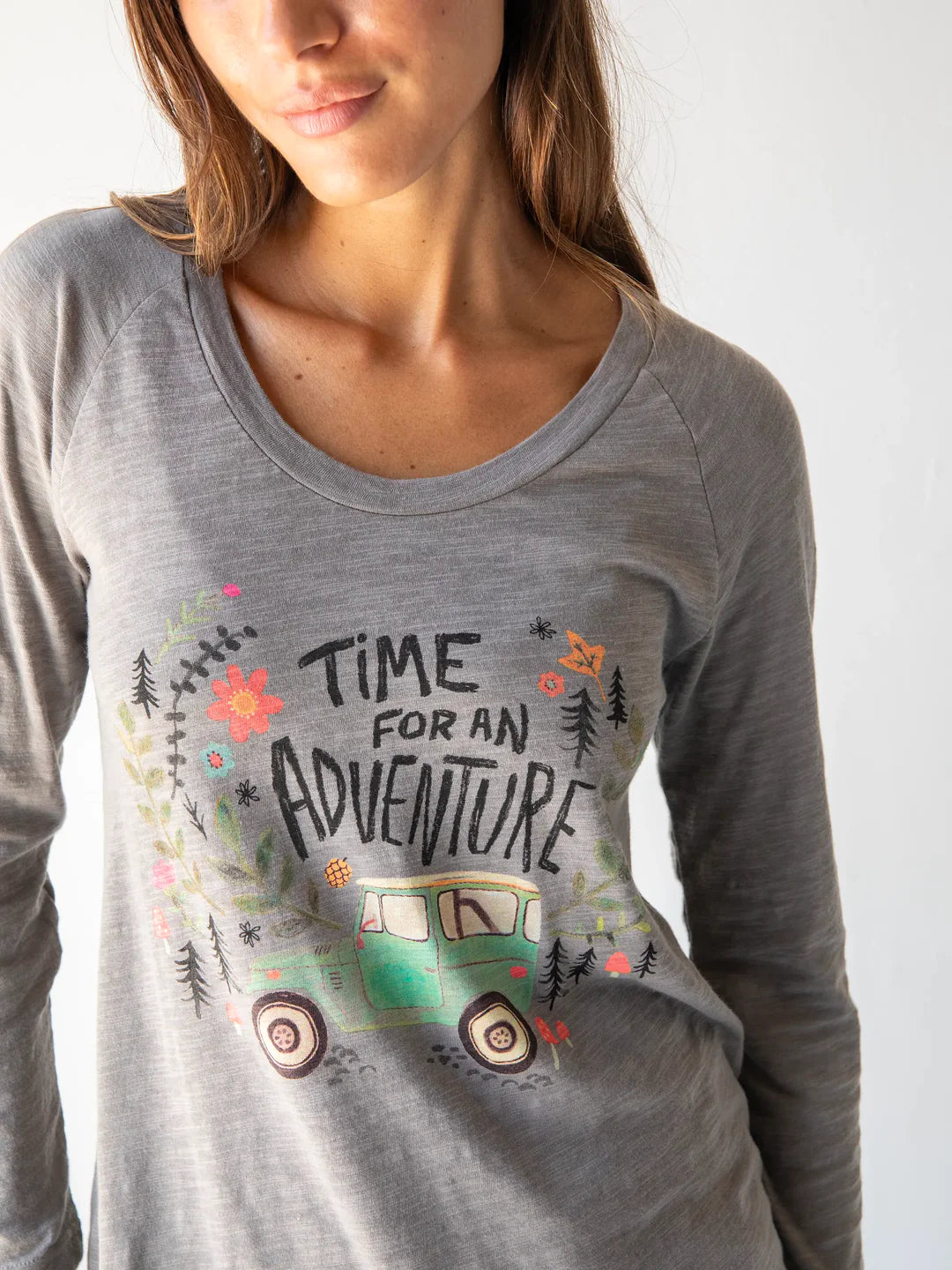 Time For An Adventure Long Sleeve Boho Cotton Tee Shirt