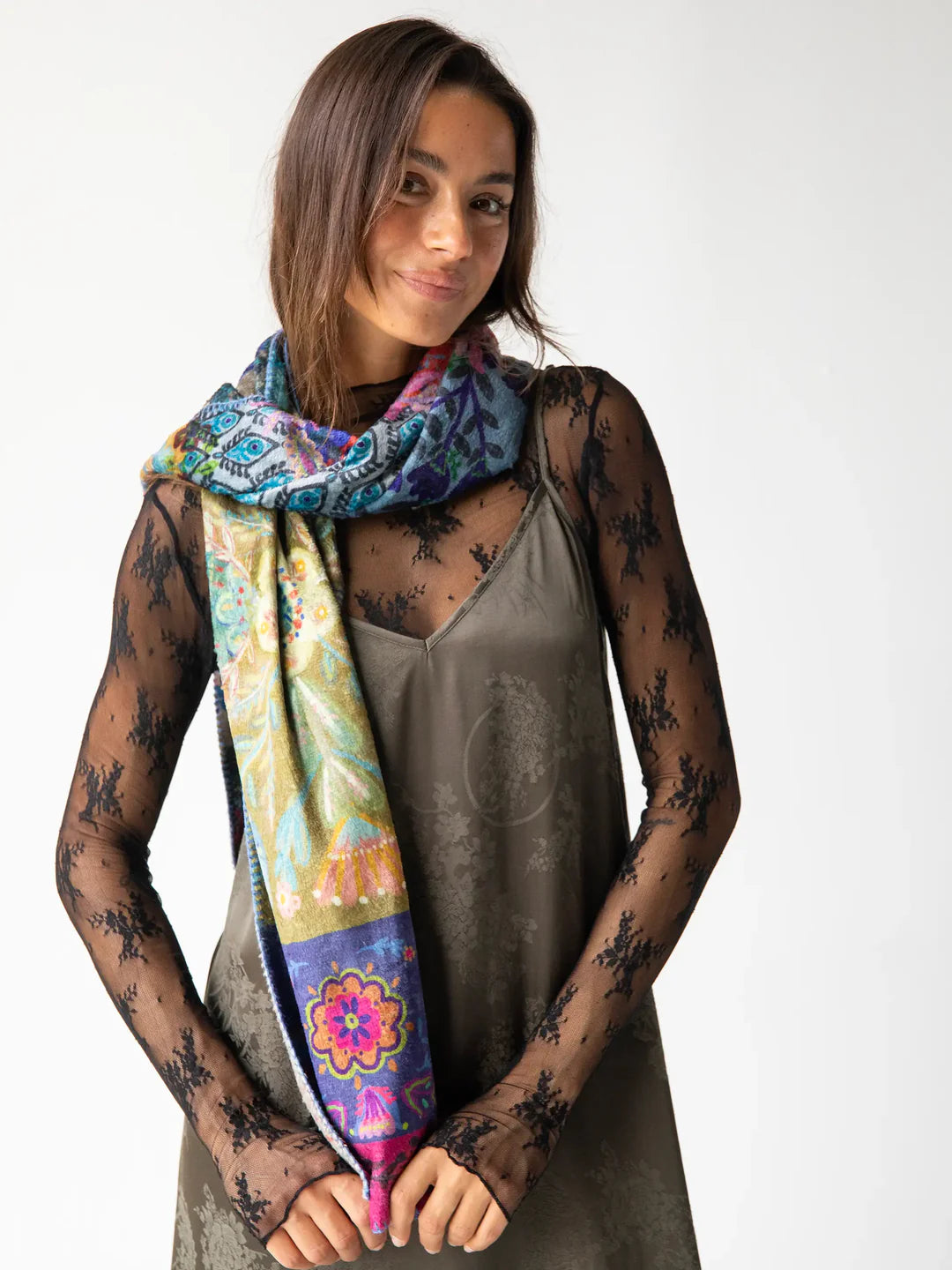 Natural Life Blue Patchwork Cozy Blanket Scarf