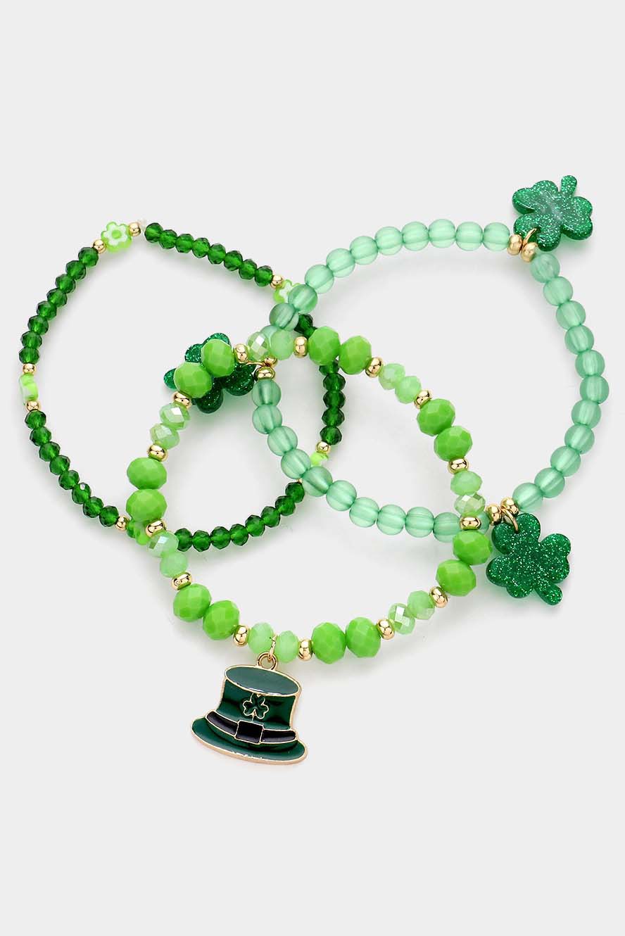 St Patrick's Day Shamrock Clover Layered Bracelet