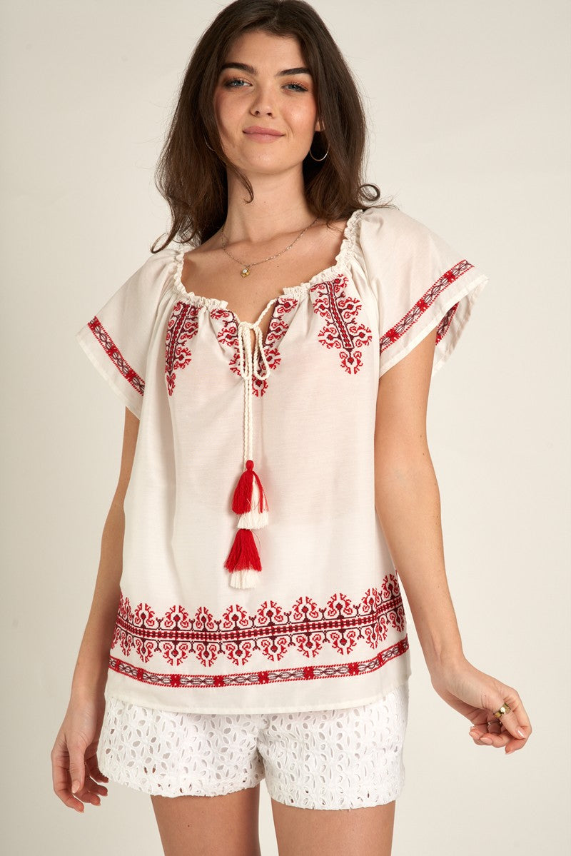 Playful Embroidered Tassel Top