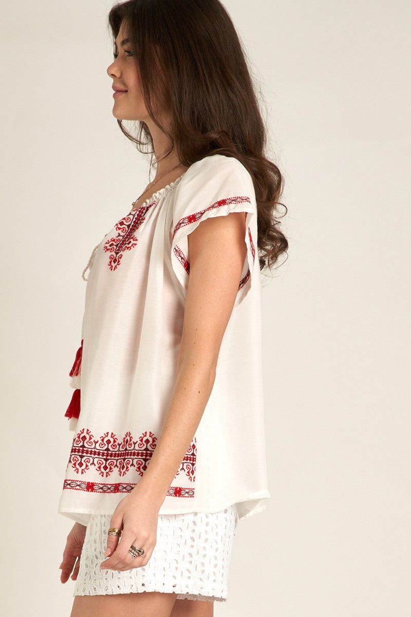 Playful Embroidered Tassel Top