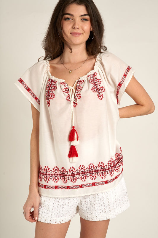 Playful Embroidered Tassel Top
