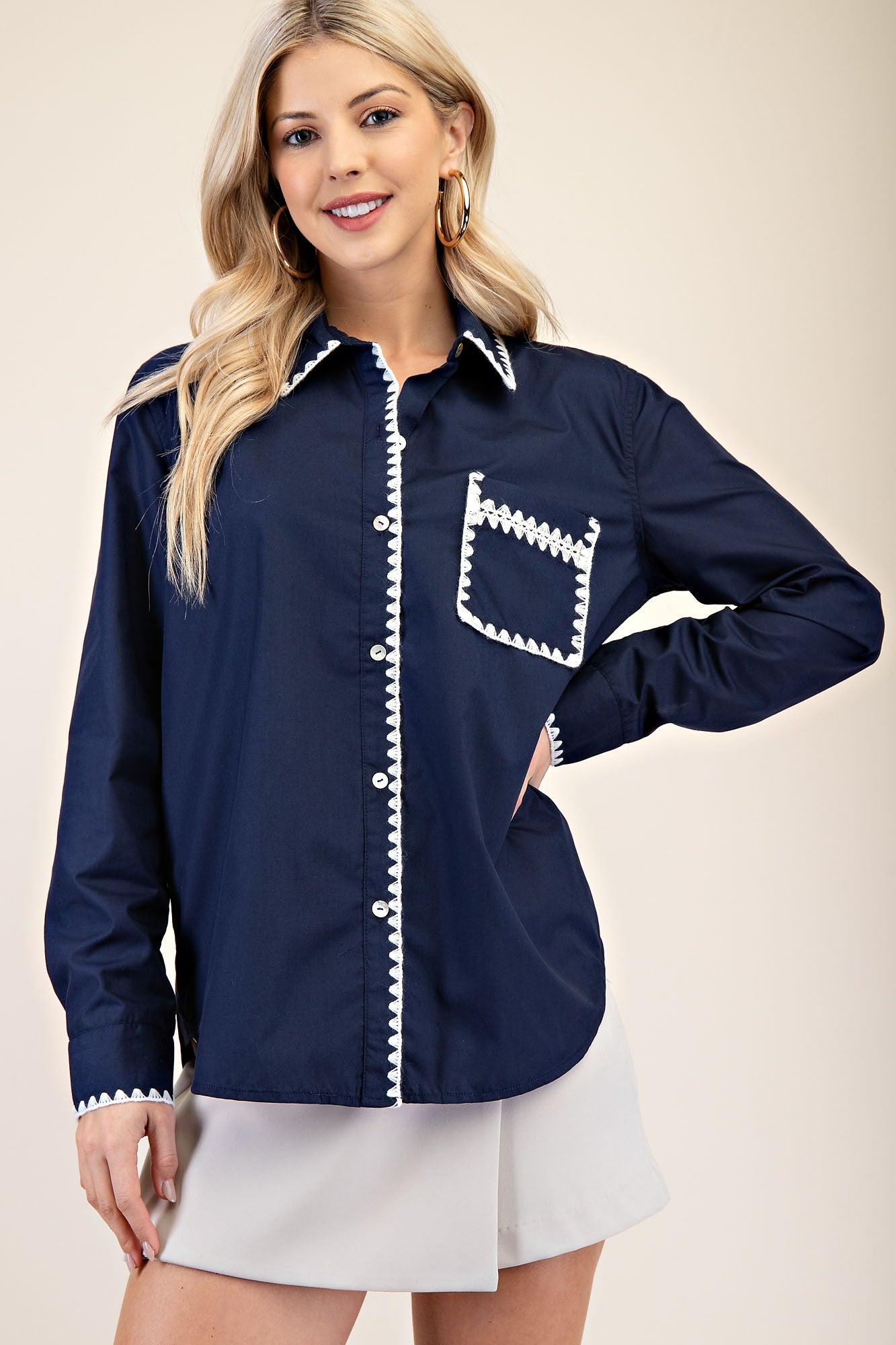 Front Button Embroidered Shirt