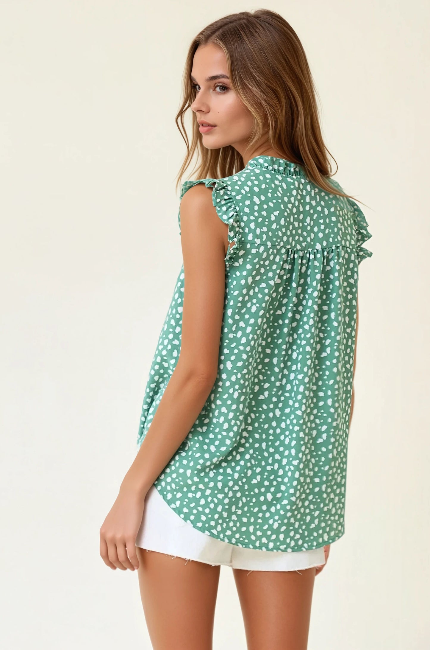 Smocked Print Frilled Top