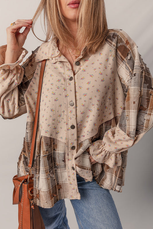 Boho Bloom & Plaid Ruffle Knit Top
