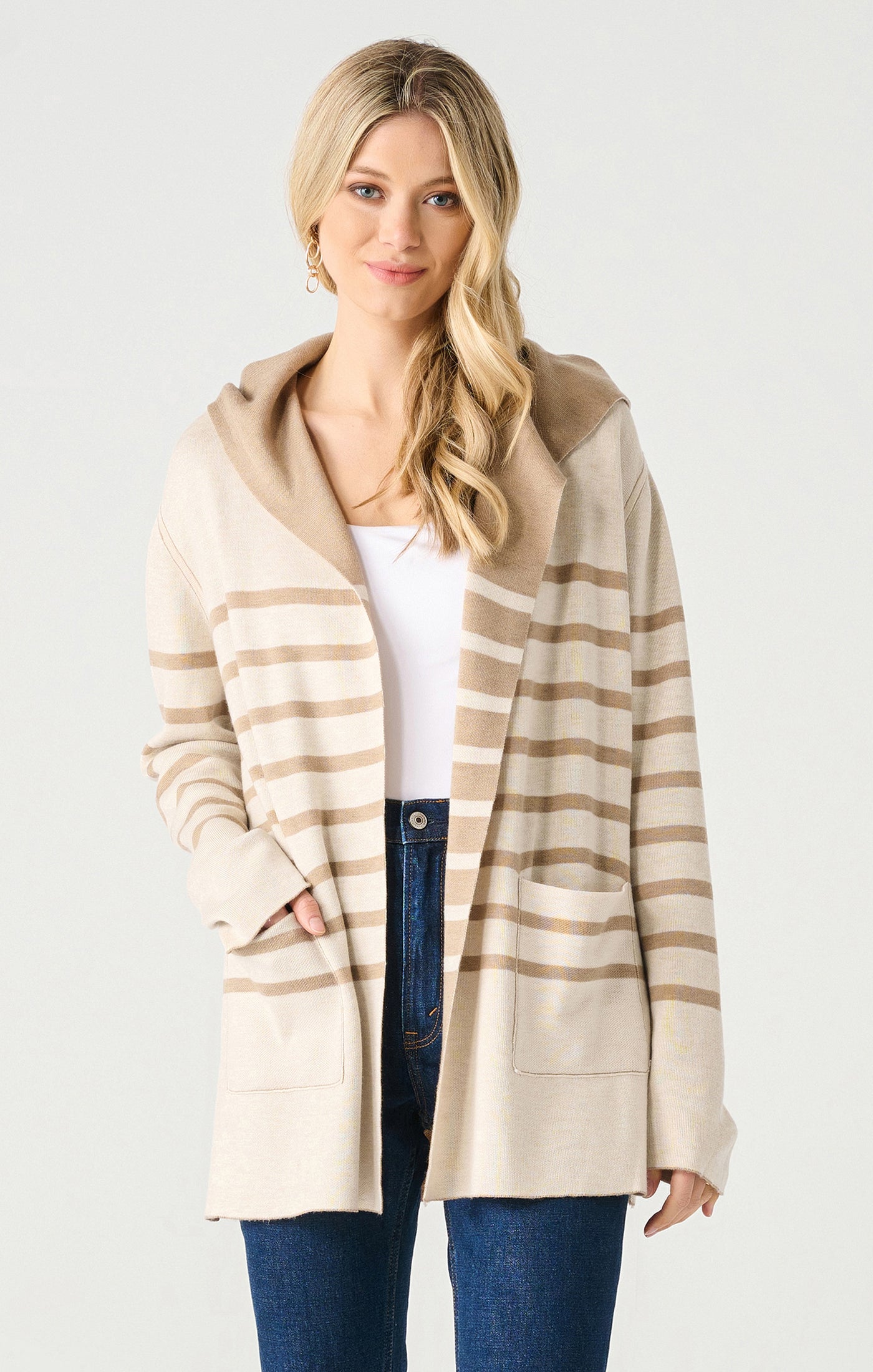 Reversible Carmel Stripe Hooded Cardigan Pizzazz Beloit