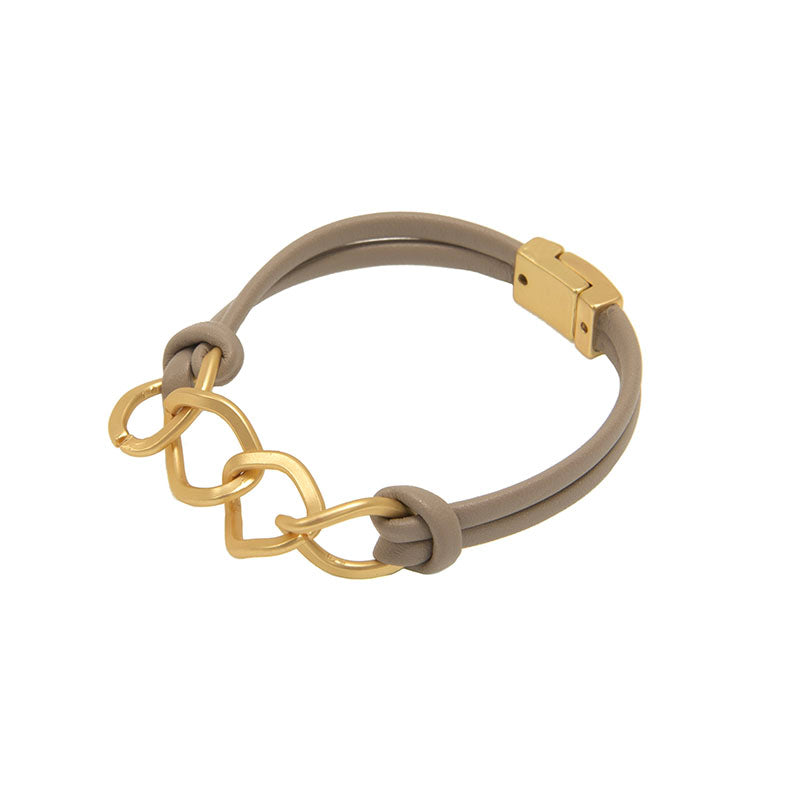 Leather Bracelet with Gold Links