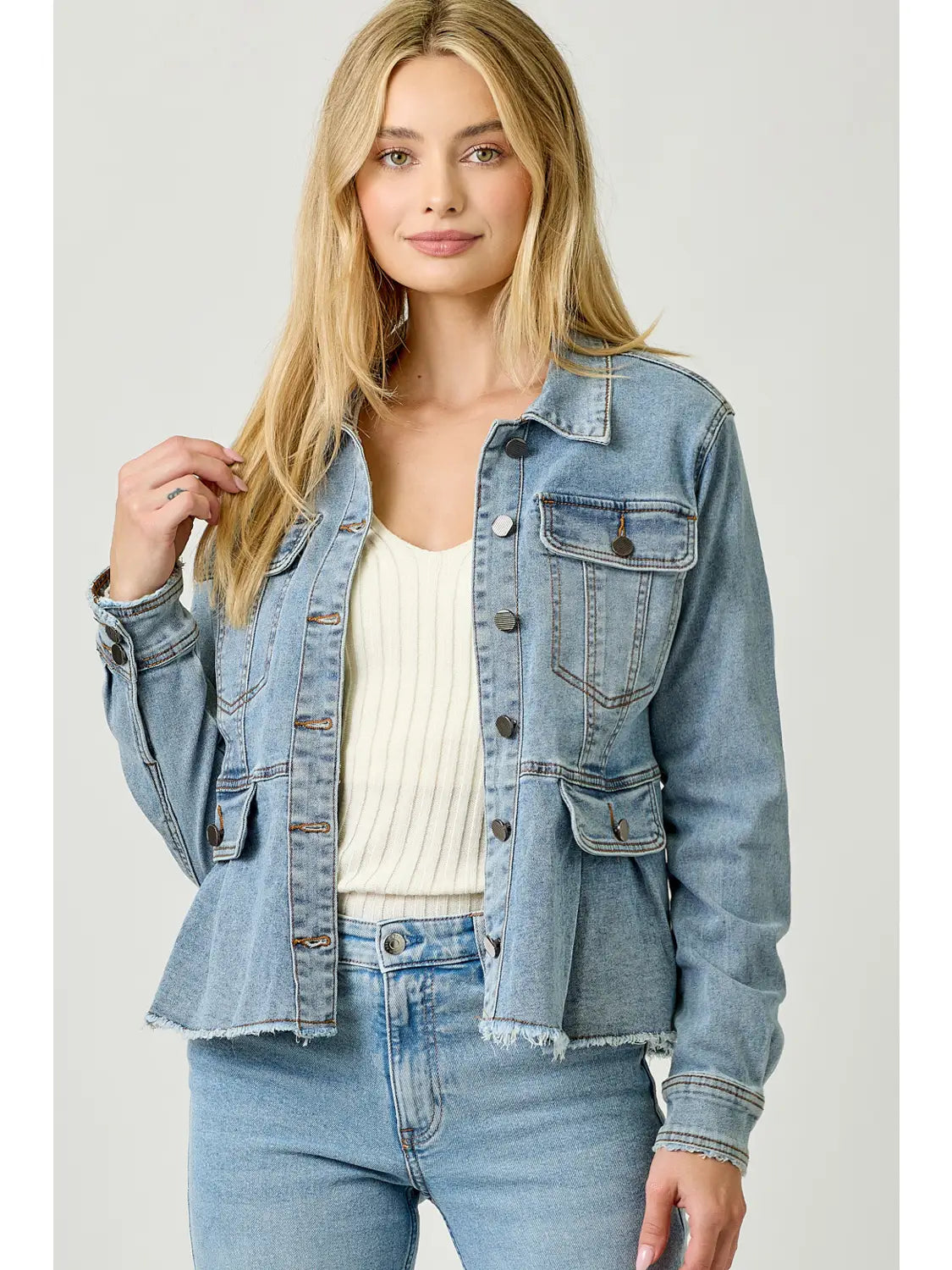 Washed Denim Peplum Jacket