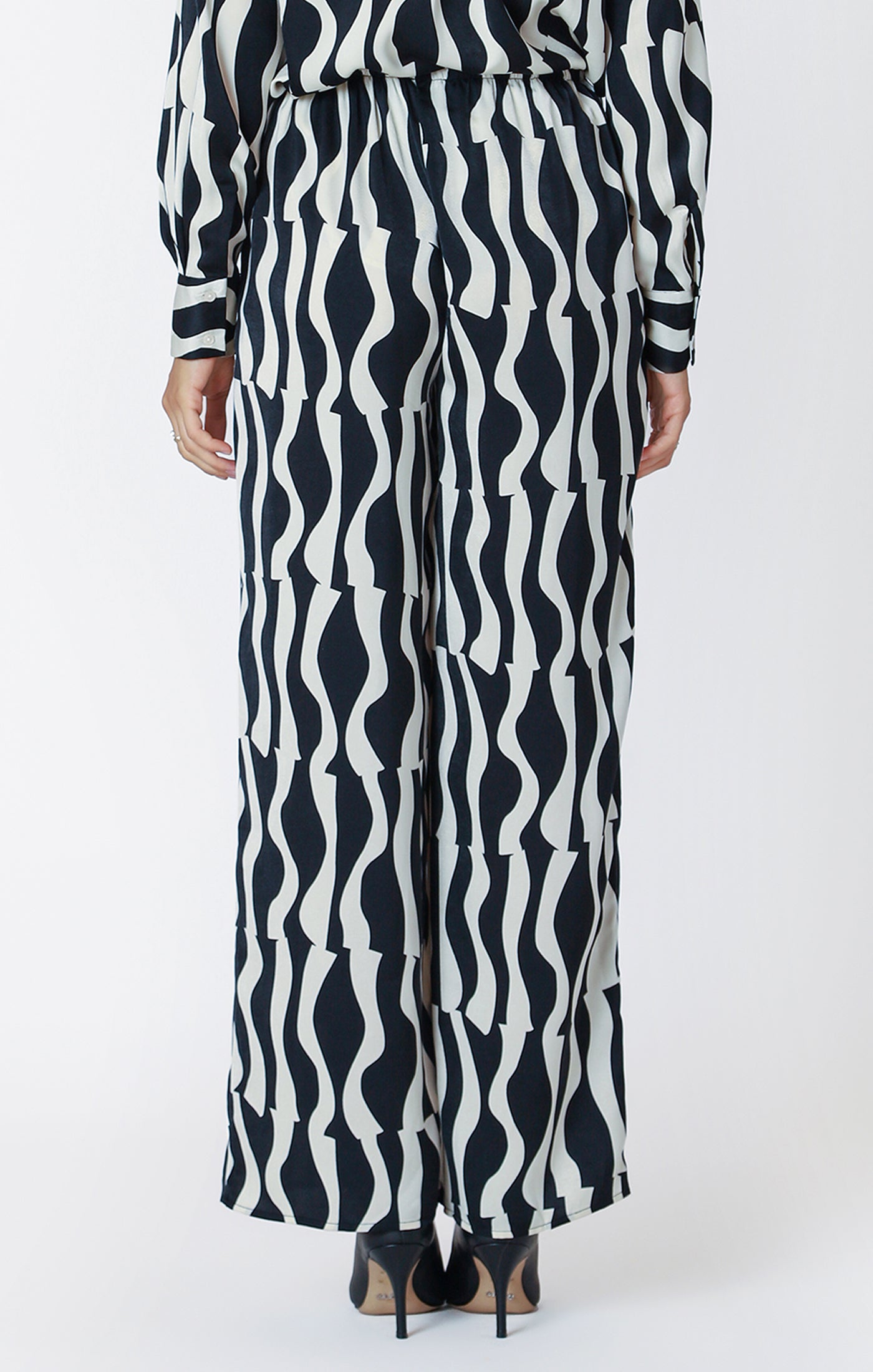 Black & White Wave Satin Wide Leg Pants
