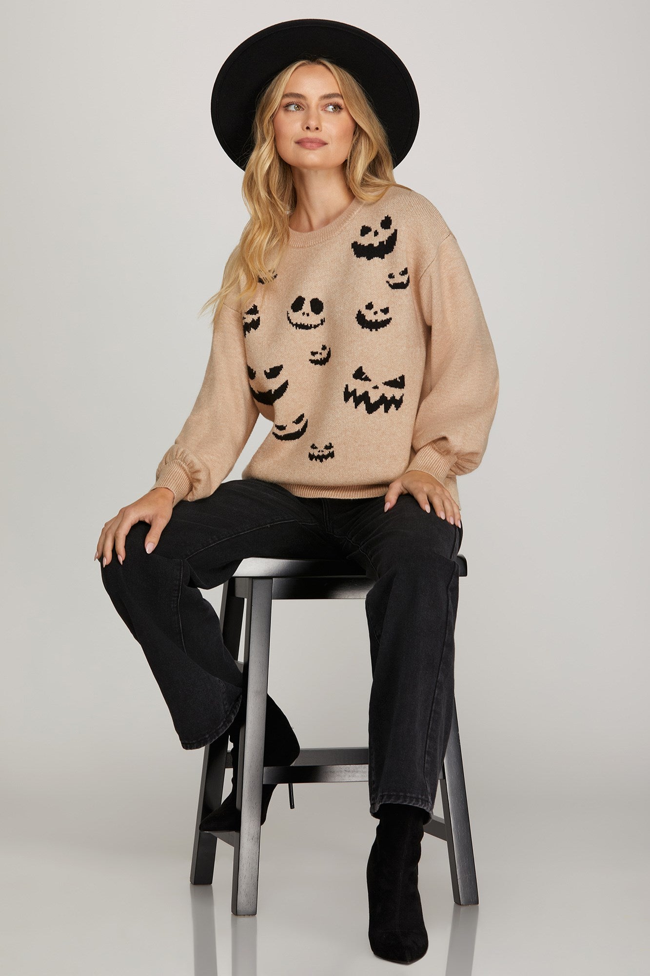 Boo-tifully Cozy Taupe Ghost Sweater