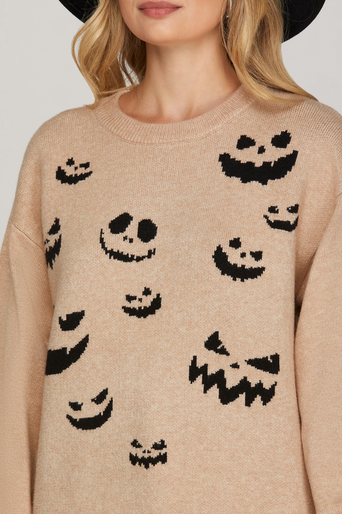 Boo-tifully Cozy Taupe Ghost Sweater