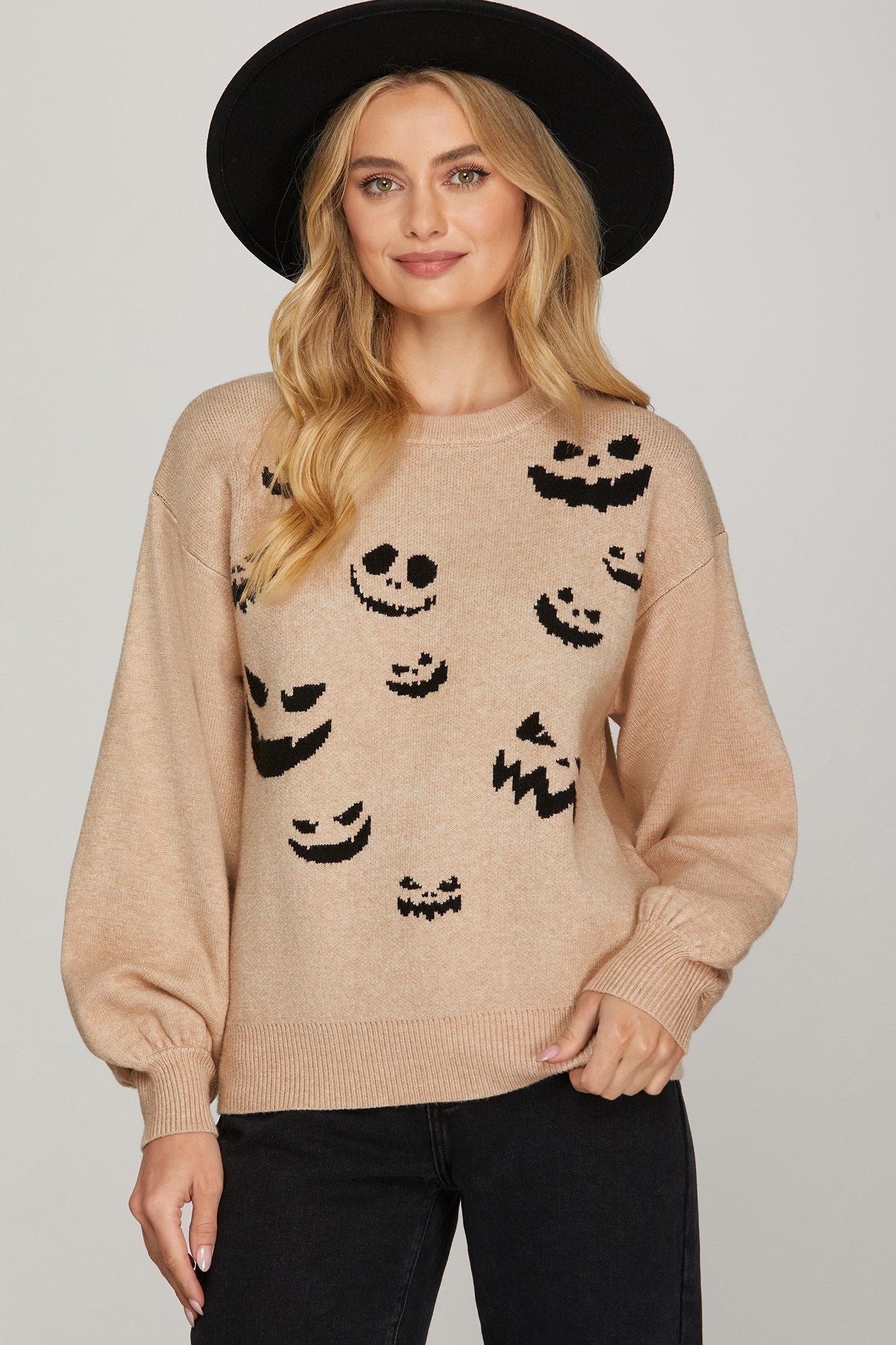 Boo-tifully Cozy Taupe Ghost Sweater