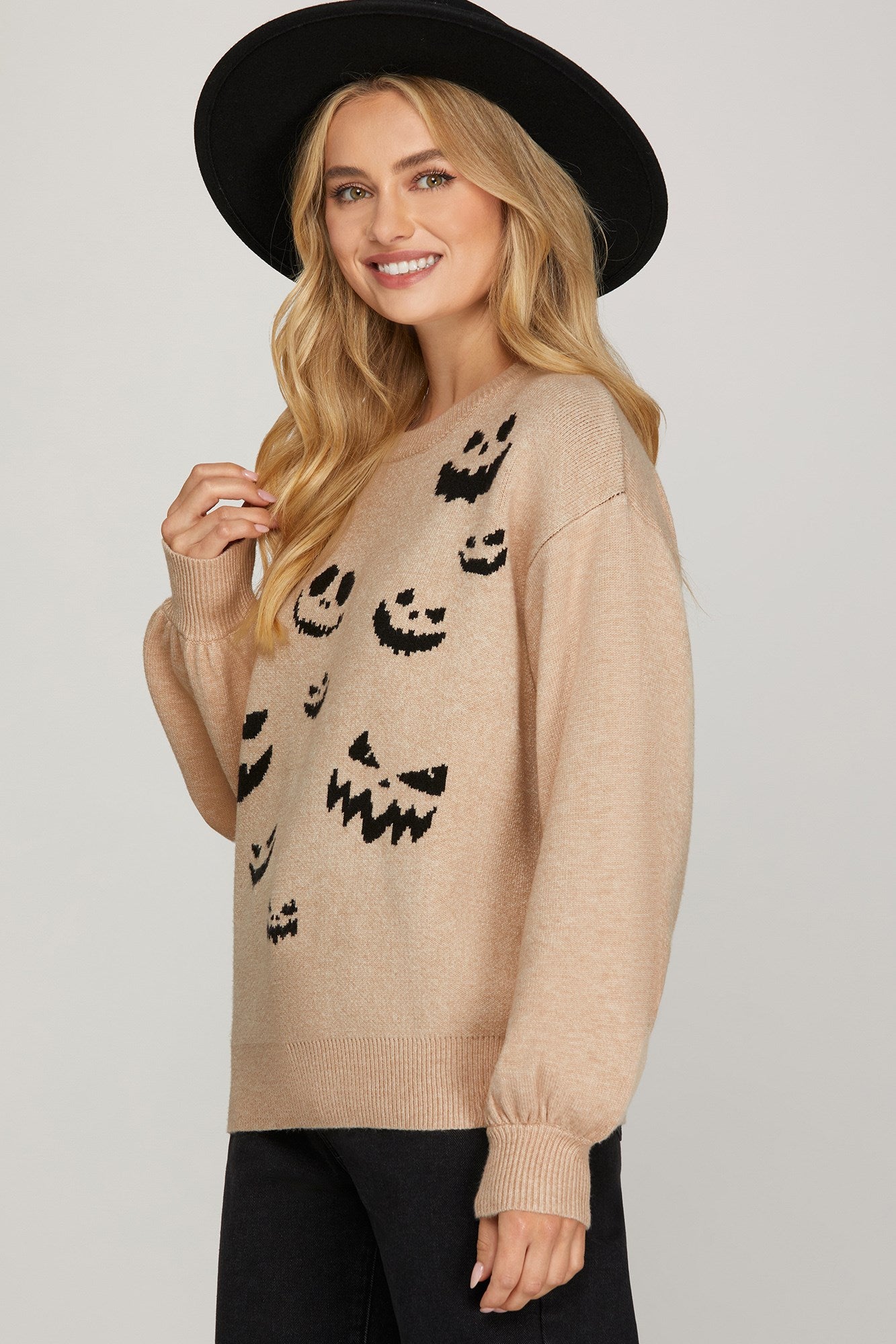 Boo-tifully Cozy Taupe Ghost Sweater
