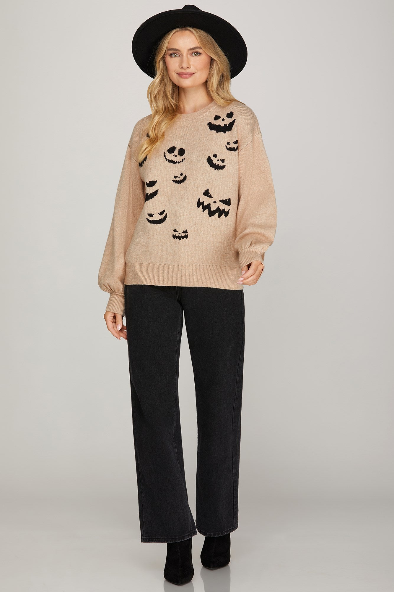 Boo-tifully Cozy Taupe Ghost Sweater