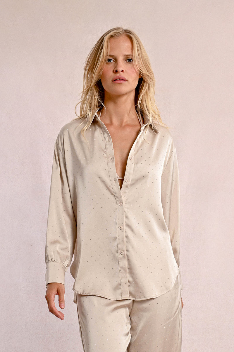 Rhinestone Embellished Satin Blouse