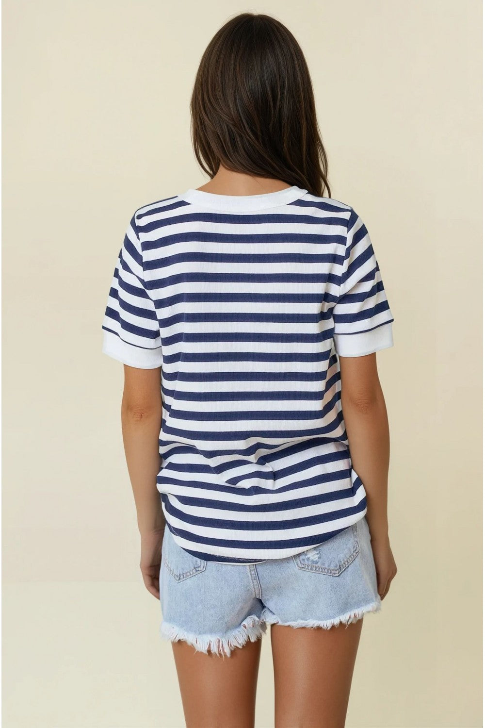 Split V-Neck Striped Top