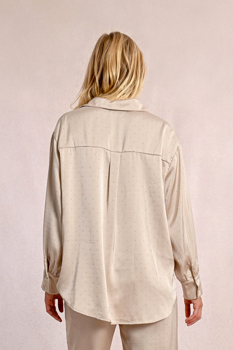 Rhinestone Embellished Satin Blouse