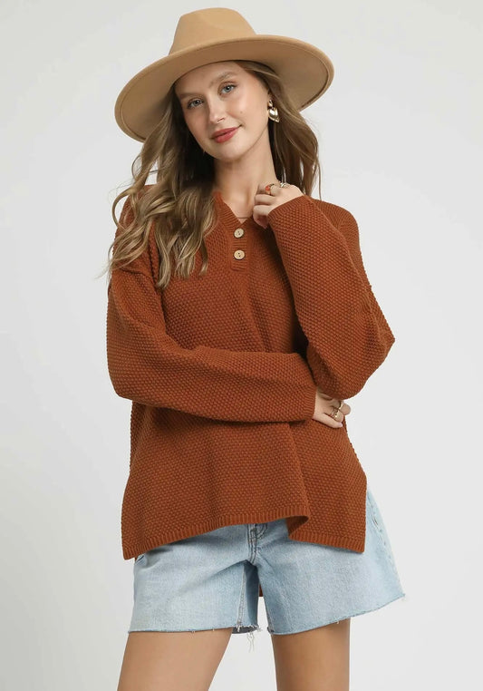 Everyday Cozy Textured Henley Sweater