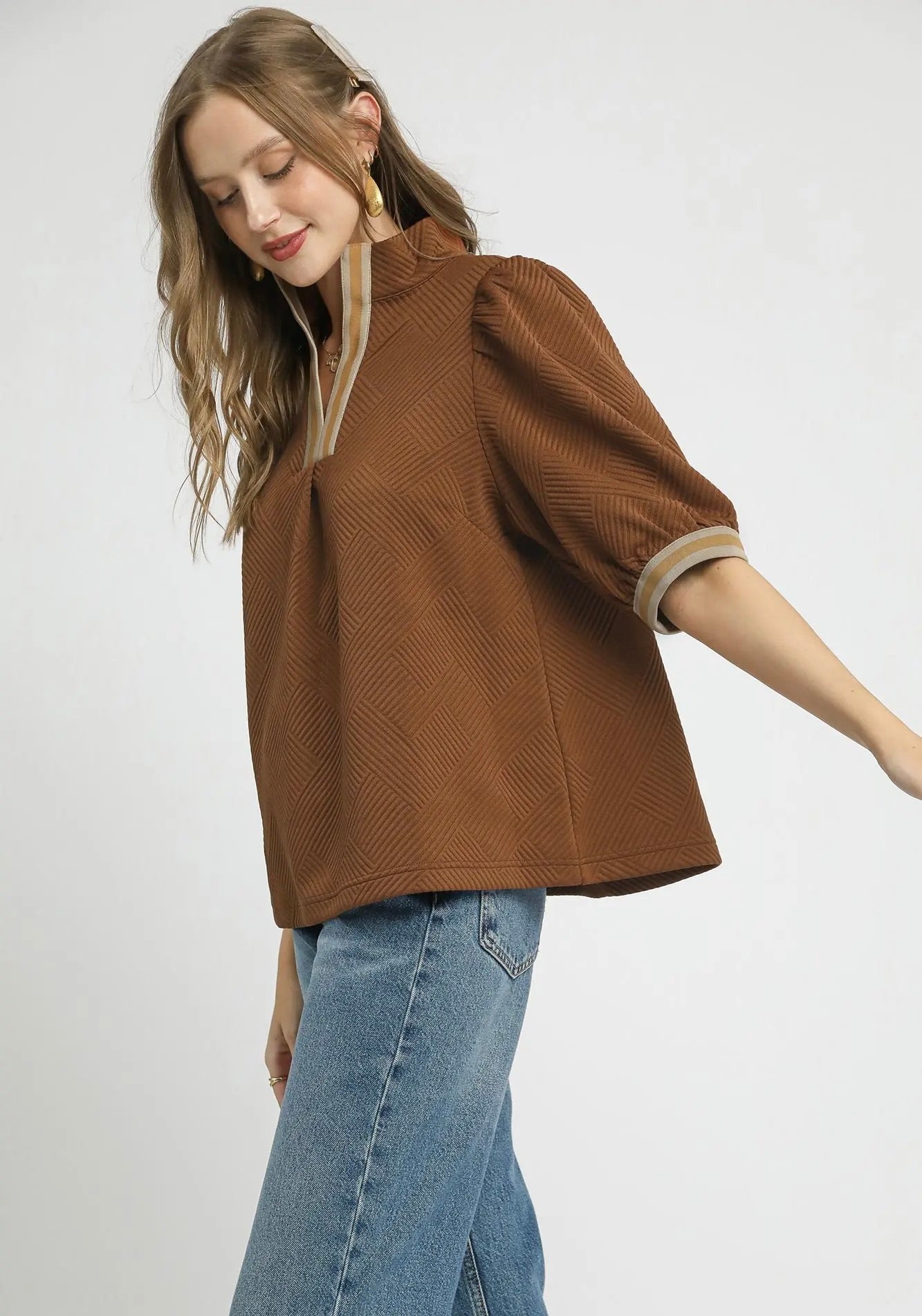Stripe It Lucky Faux Half-Zip Top