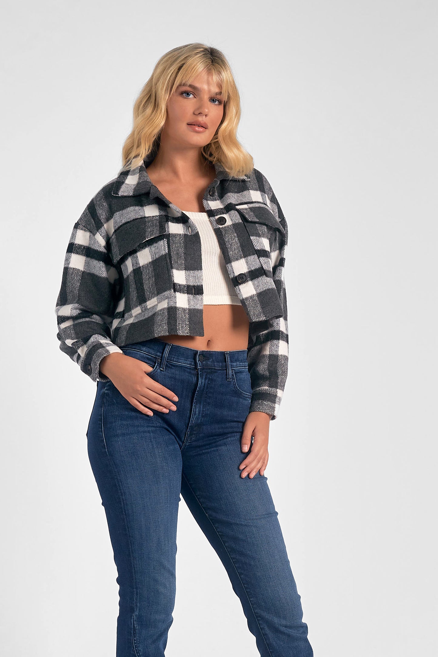 Plaid Crop Button Down Jacket