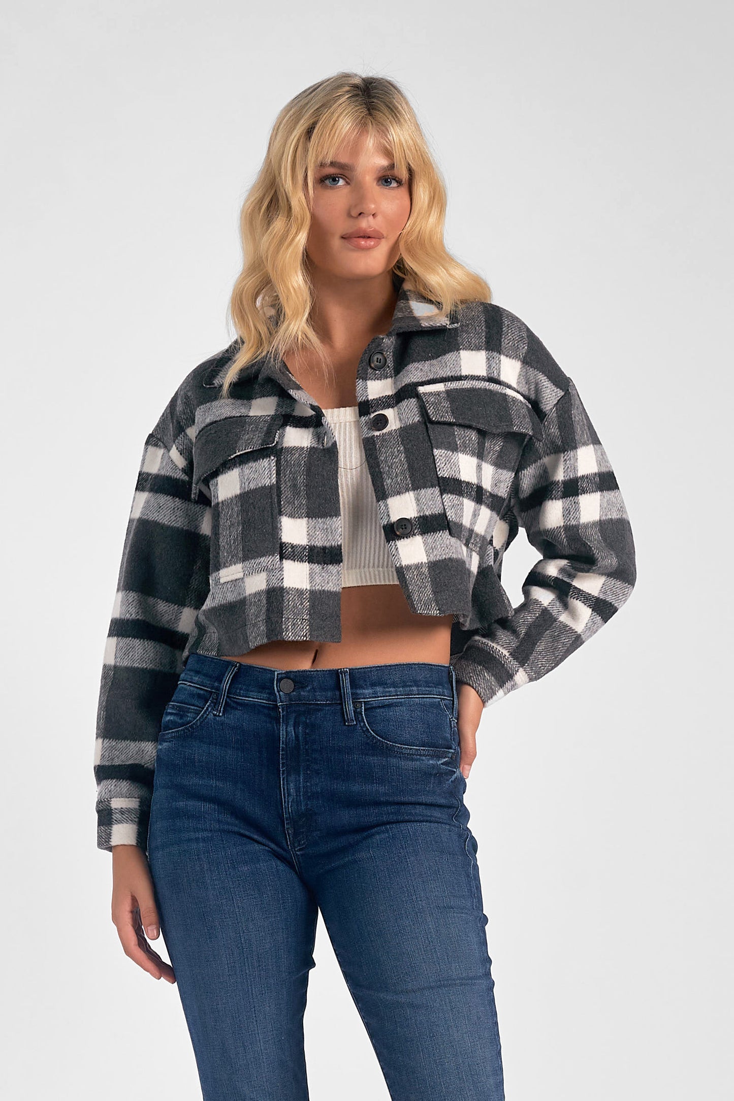 Plaid Crop Button Down Jacket