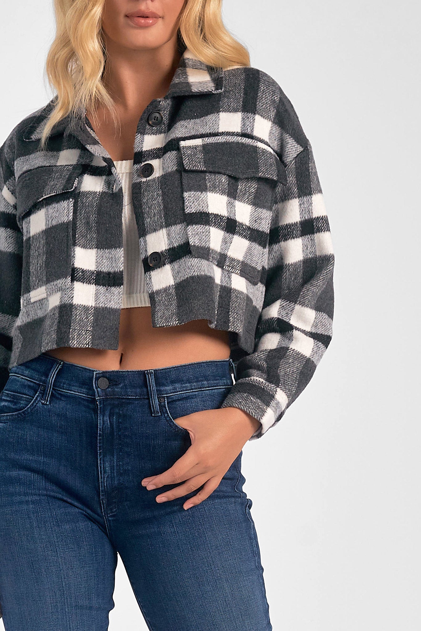 Plaid Crop Button Down Jacket