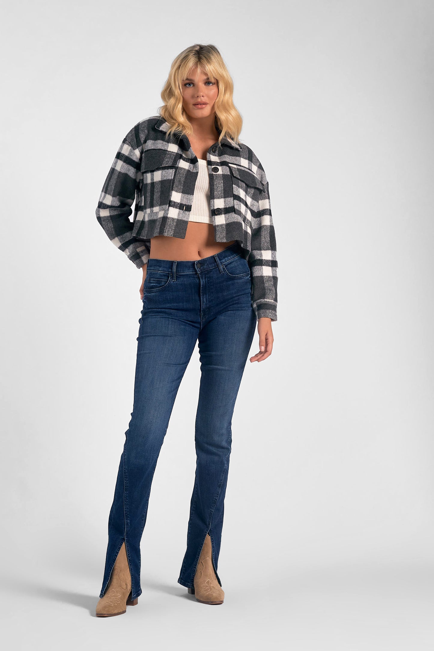 Plaid Crop Button Down Jacket
