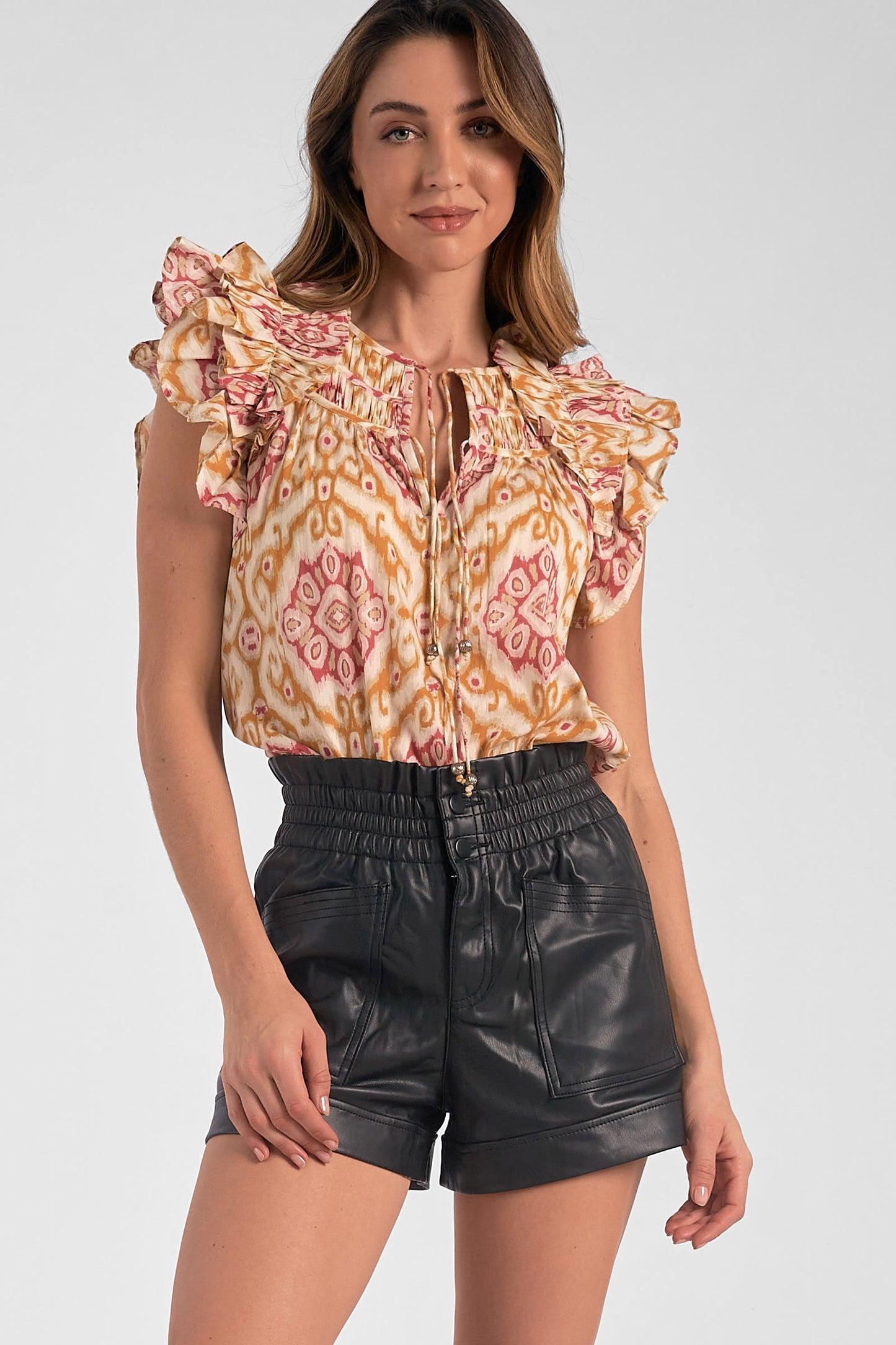 Flutter Sleeve Ikat Print Blouse