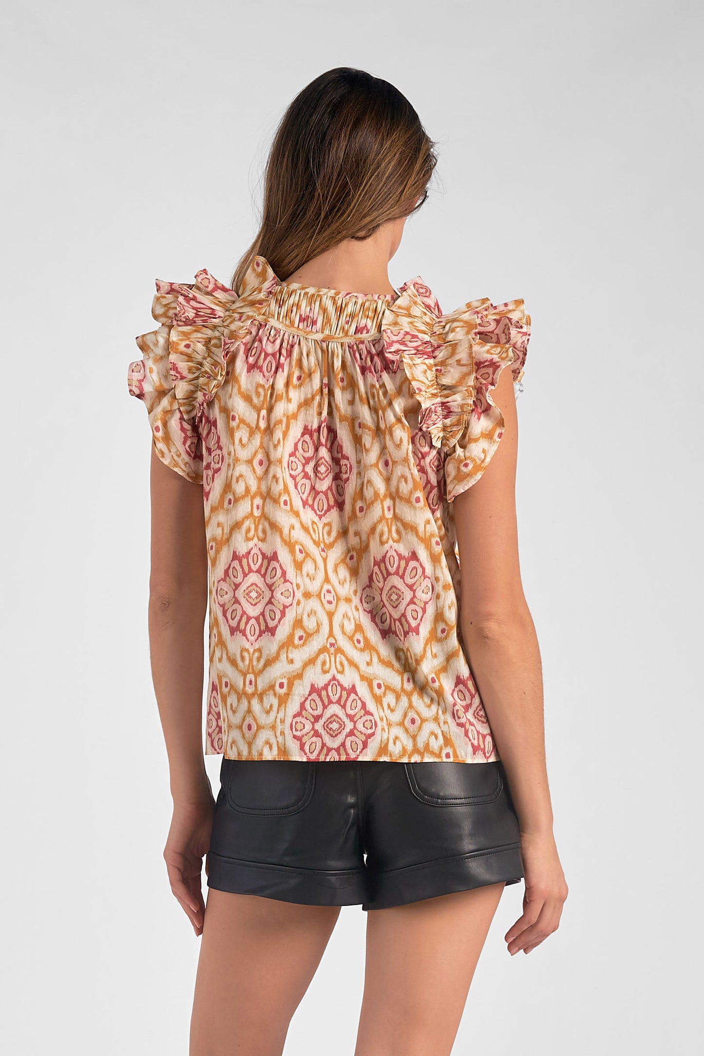 Flutter Sleeve Ikat Print Blouse