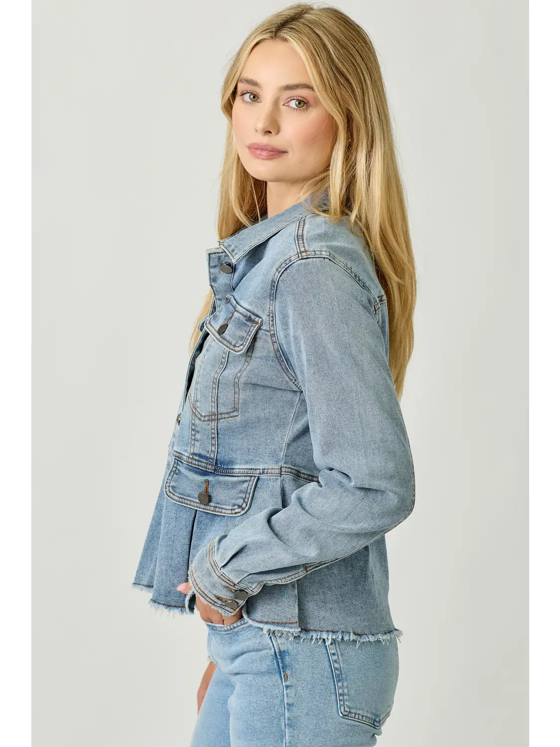 Washed Denim Peplum Jacket