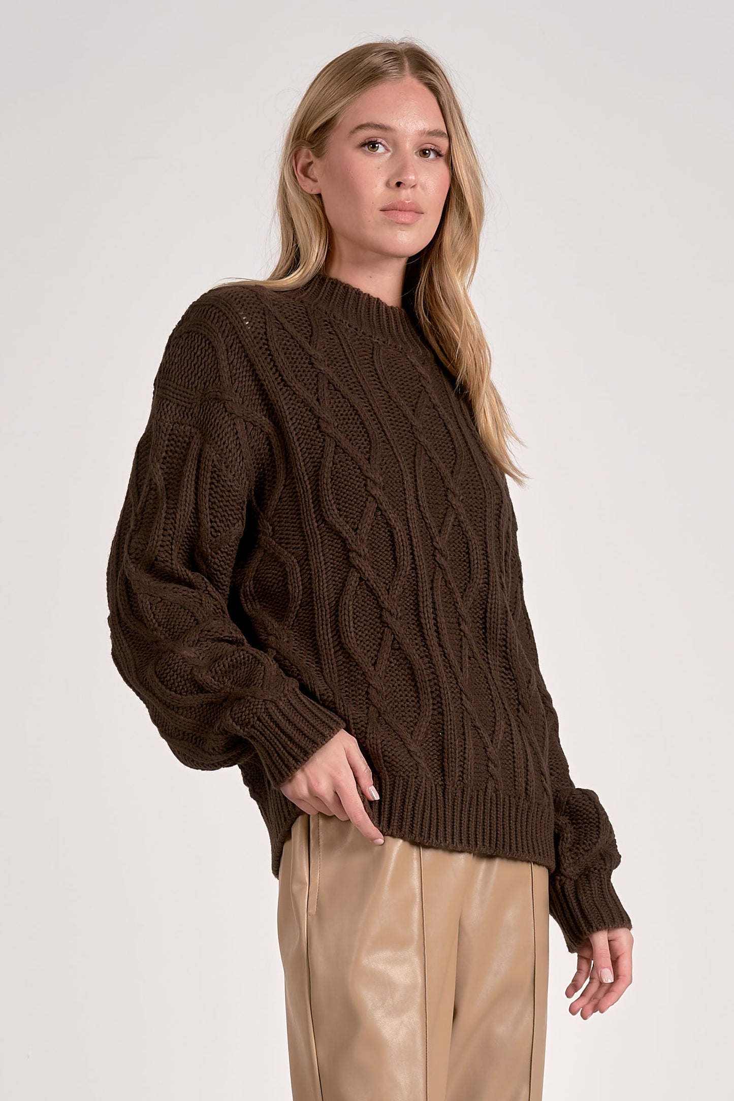 Cocoa Cable-Knit Chunky Sweater