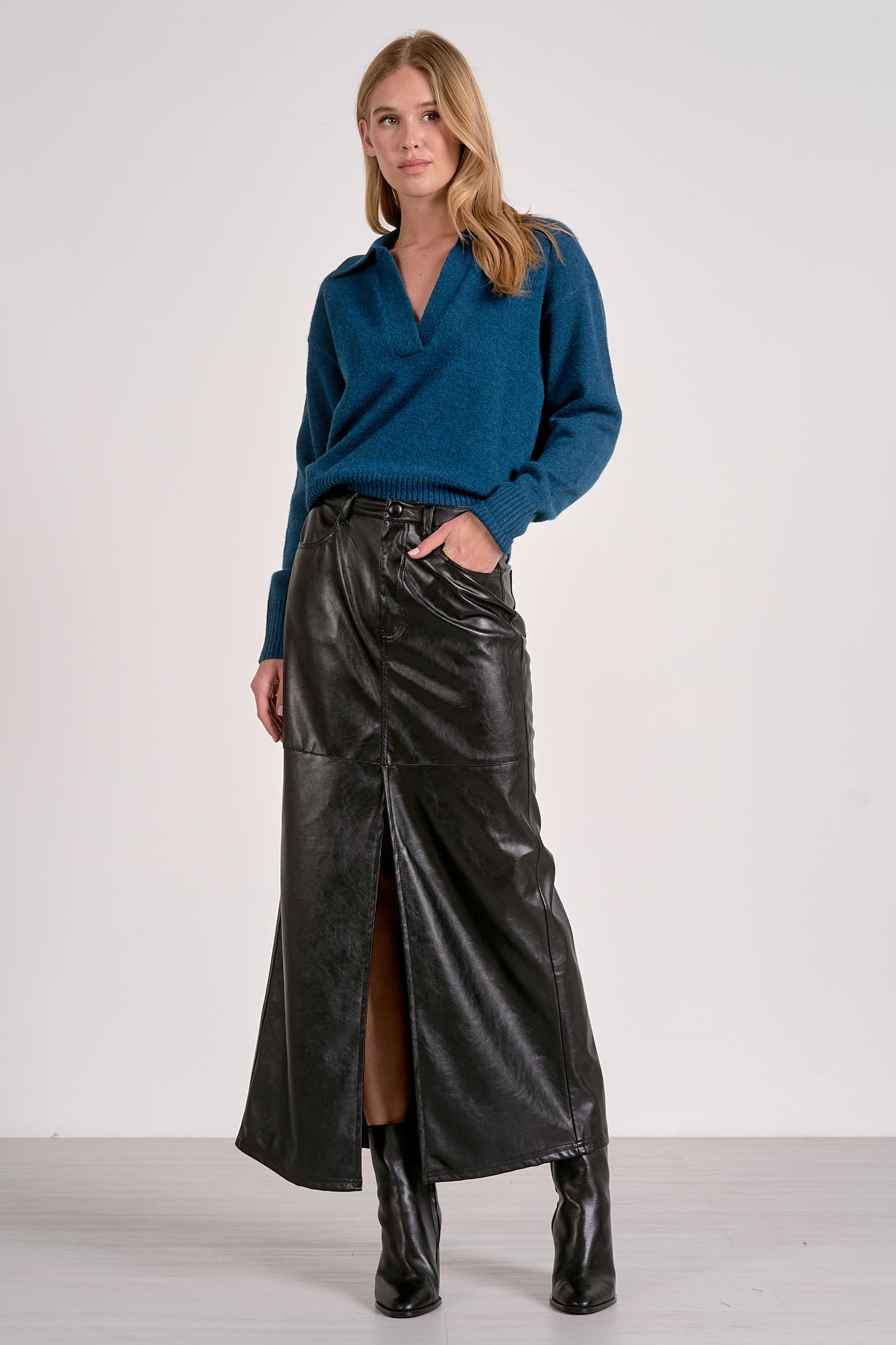 Teal Tide V-Neck Collared Sweater