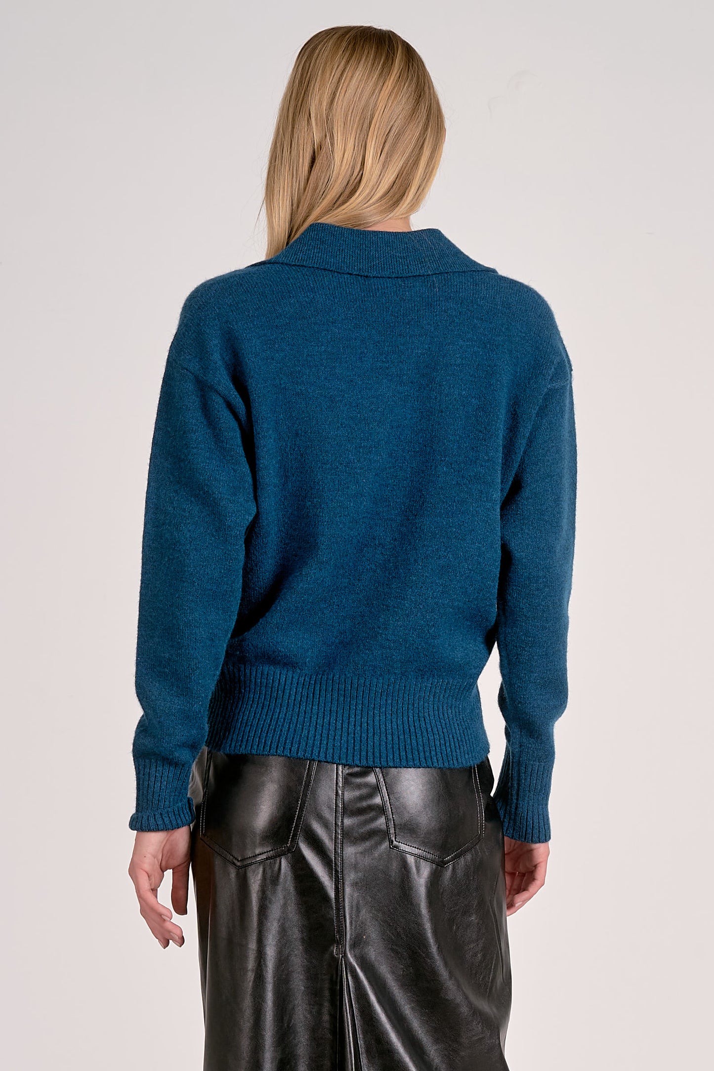 Teal Tide V-Neck Collared Sweater