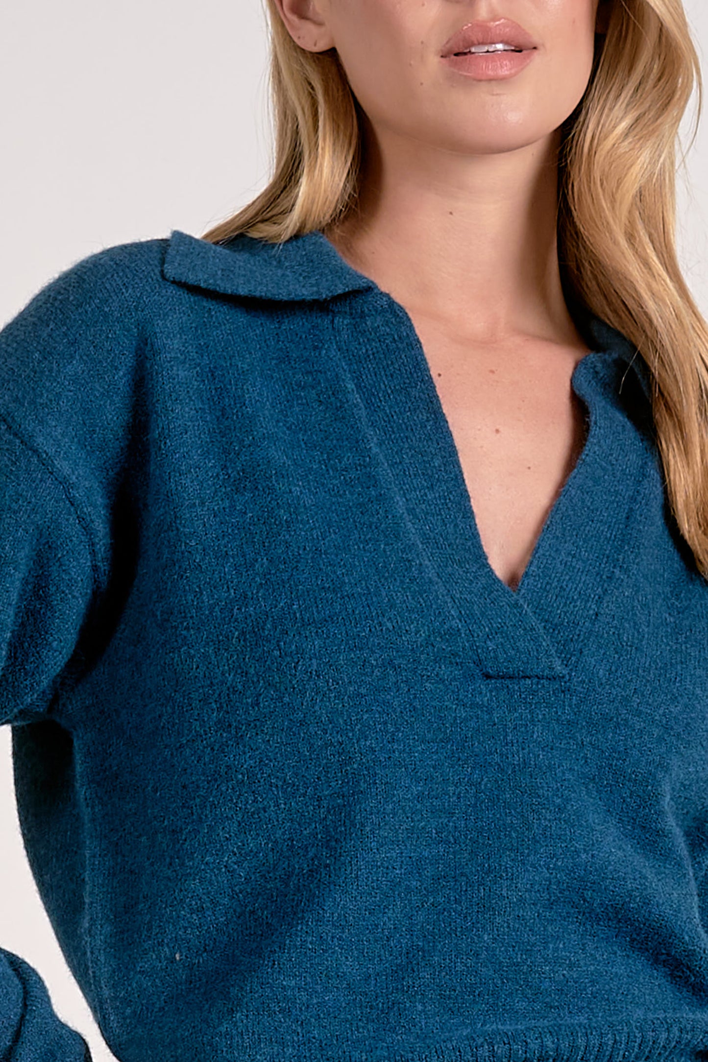 Teal Tide V-Neck Collared Sweater